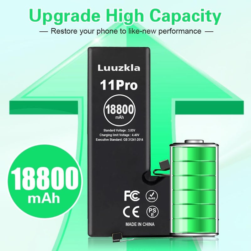 Luuzkla 18800mAh (2025 New Upgrade) Battery Compatible with iPhone 11 PRO, Super Capacity Battery Replacement Compatible with iPhone 11 PRO, with Full Tool Kits-0 Cycle High Capacity-24 Months Service - Image 2